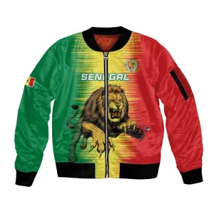 Custom Afro Senegal Football Sleeve Zip Bomber Jacket Lions of Teranga - Flag Style LT15