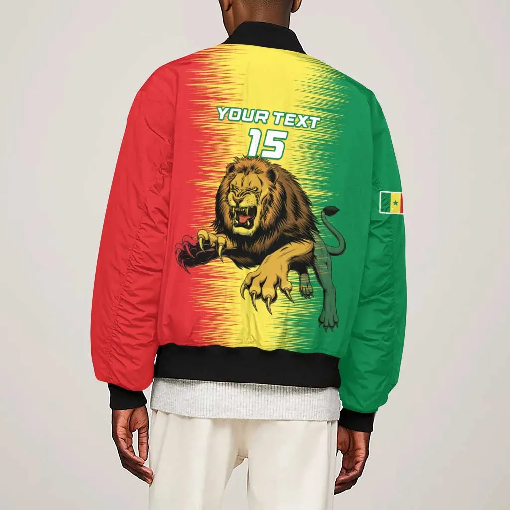 Custom Afro Senegal Football Sleeve Zip Bomber Jacket Lions of Teranga - Flag Style LT15