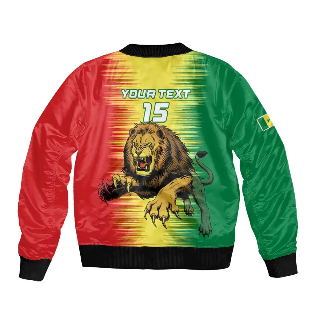Custom Afro Senegal Football Sleeve Zip Bomber Jacket Lions of Teranga - Flag Style LT15