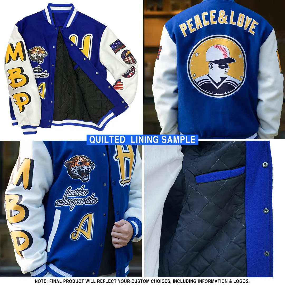 Custom Black Camo-White Bomber Full-Snap Varsity Letterman Jacket