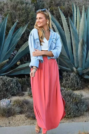 CWBLS041_SMOCKING WAIST MAXI SKIRT WITH SIDE POCKET: CRANBERRY / (L) 1