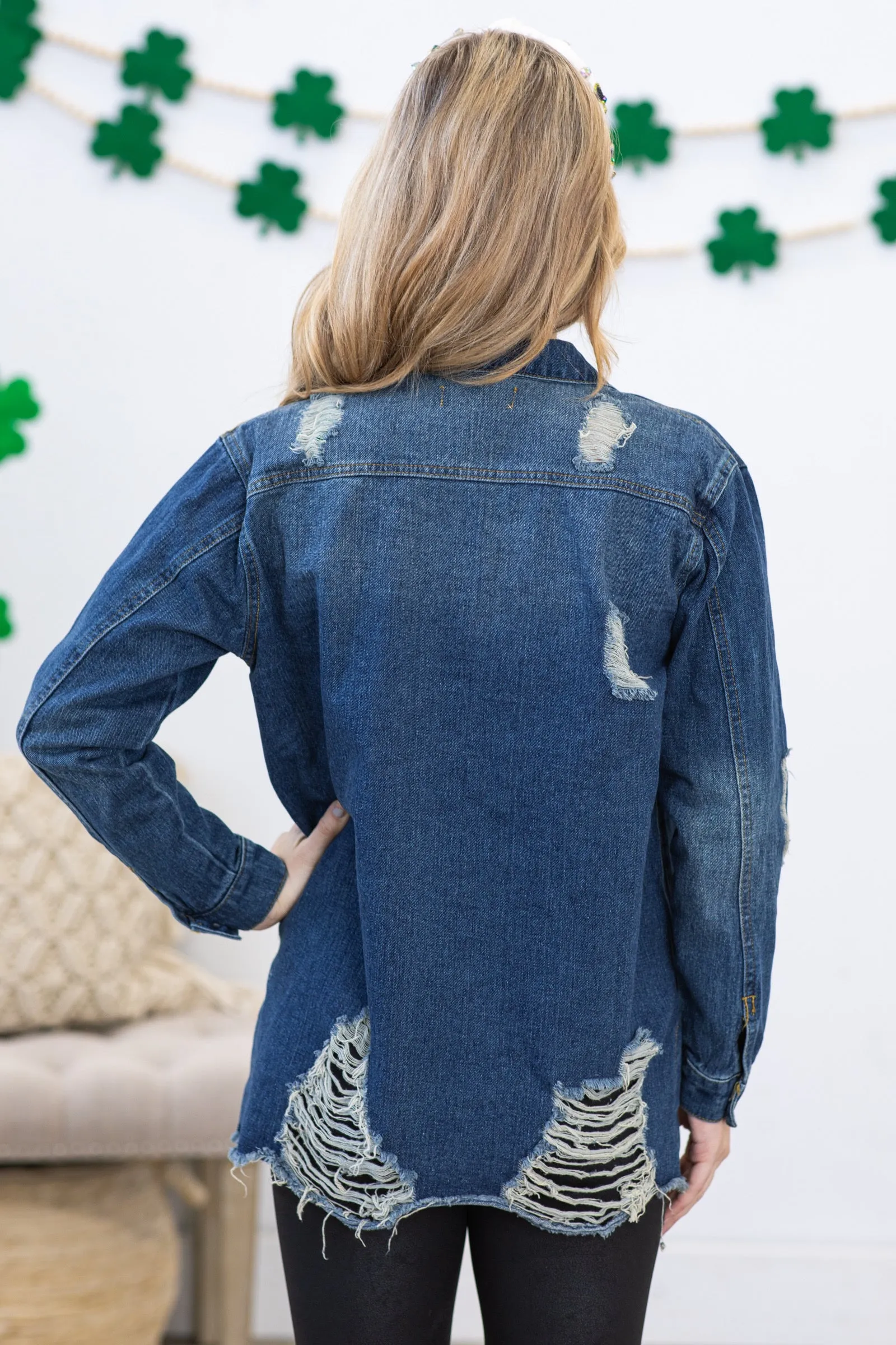 Dark Denim Raw Distressed Denim Jacket