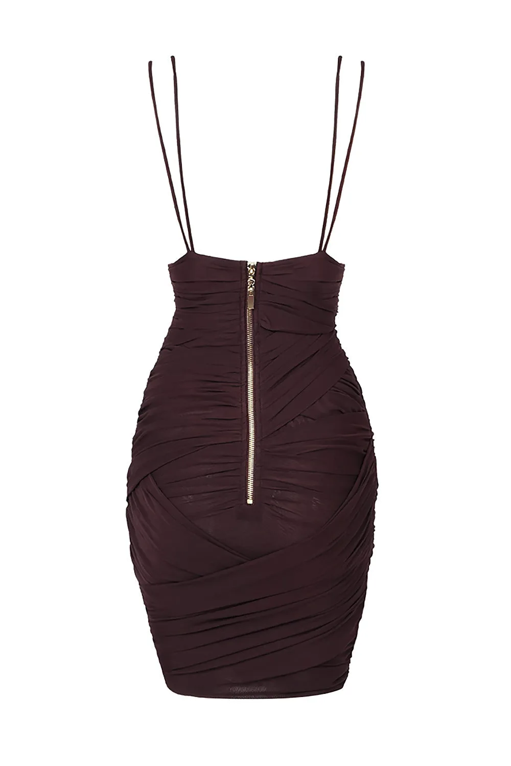 Deep V Ruched Mesh Mini Dress