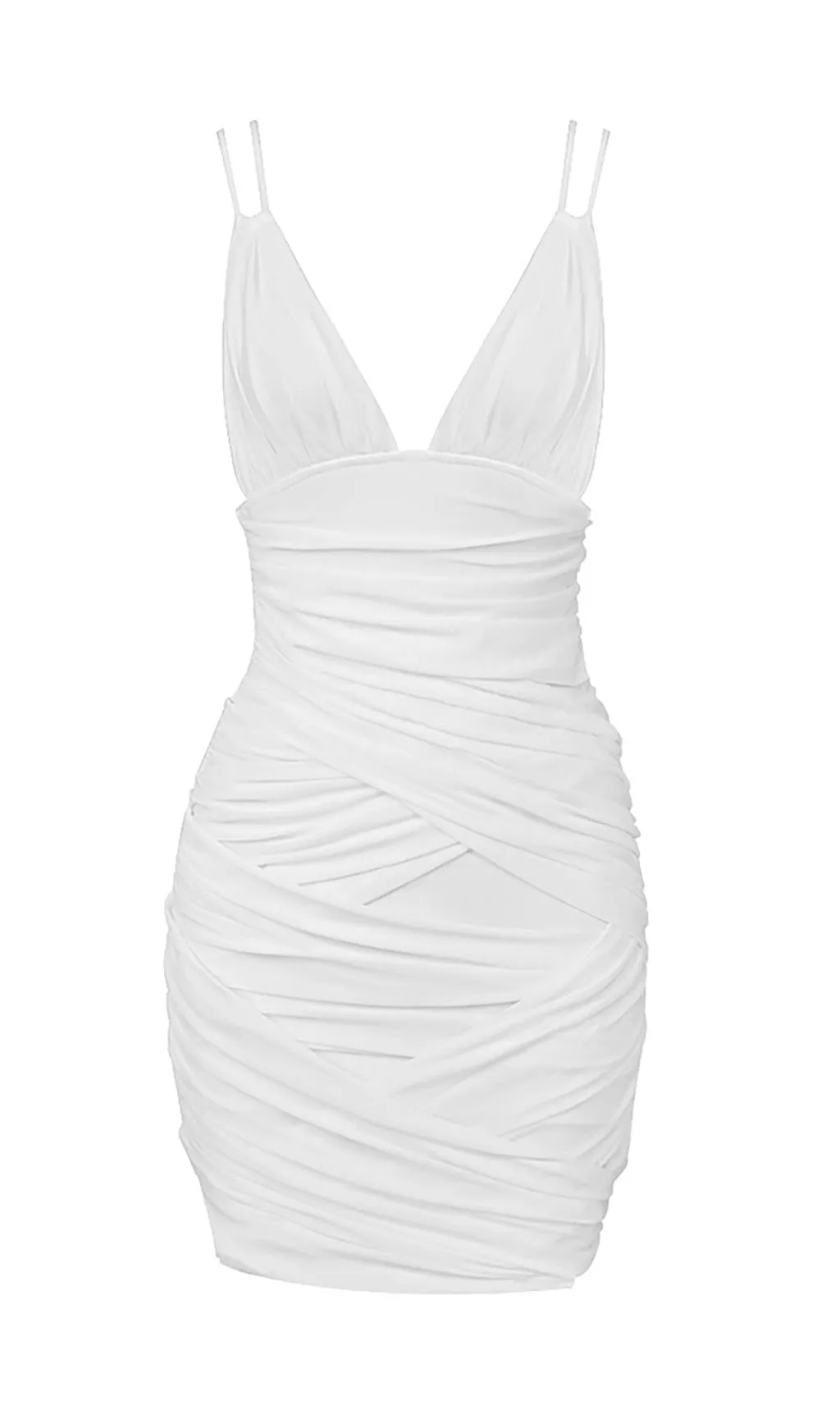 Deep V Ruched Mesh Mini Dress