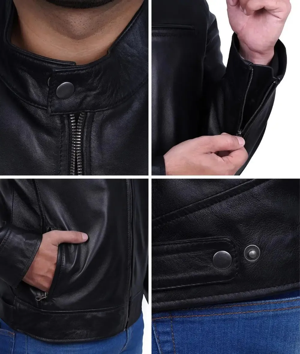 Dodge Men's Black Café Racer Leather Jacket