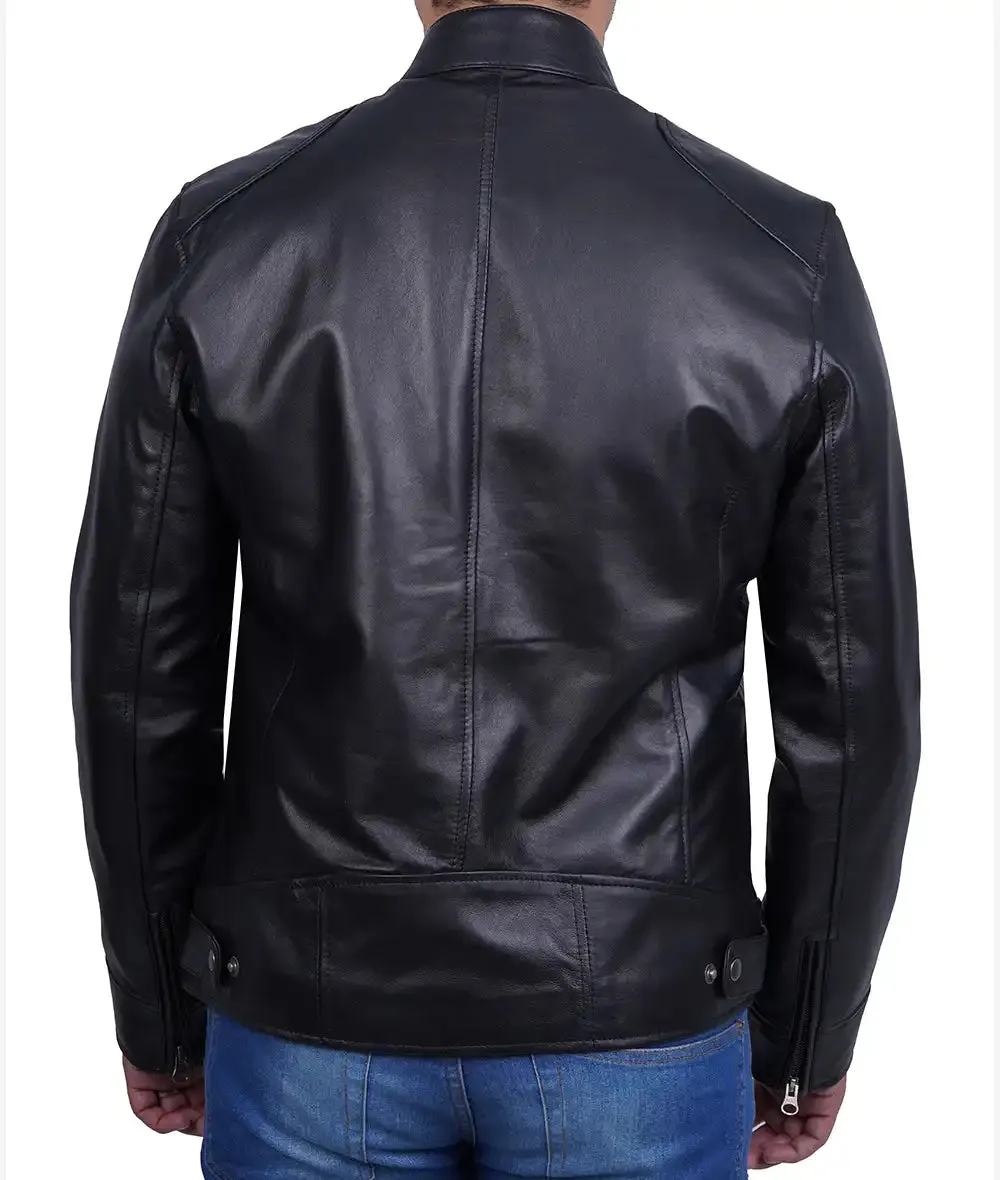 Dodge Men's Black Café Racer Leather Jacket