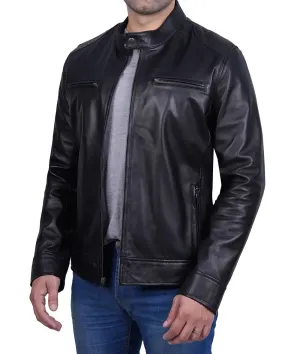 Dodge Men's Black Café Racer Leather Jacket