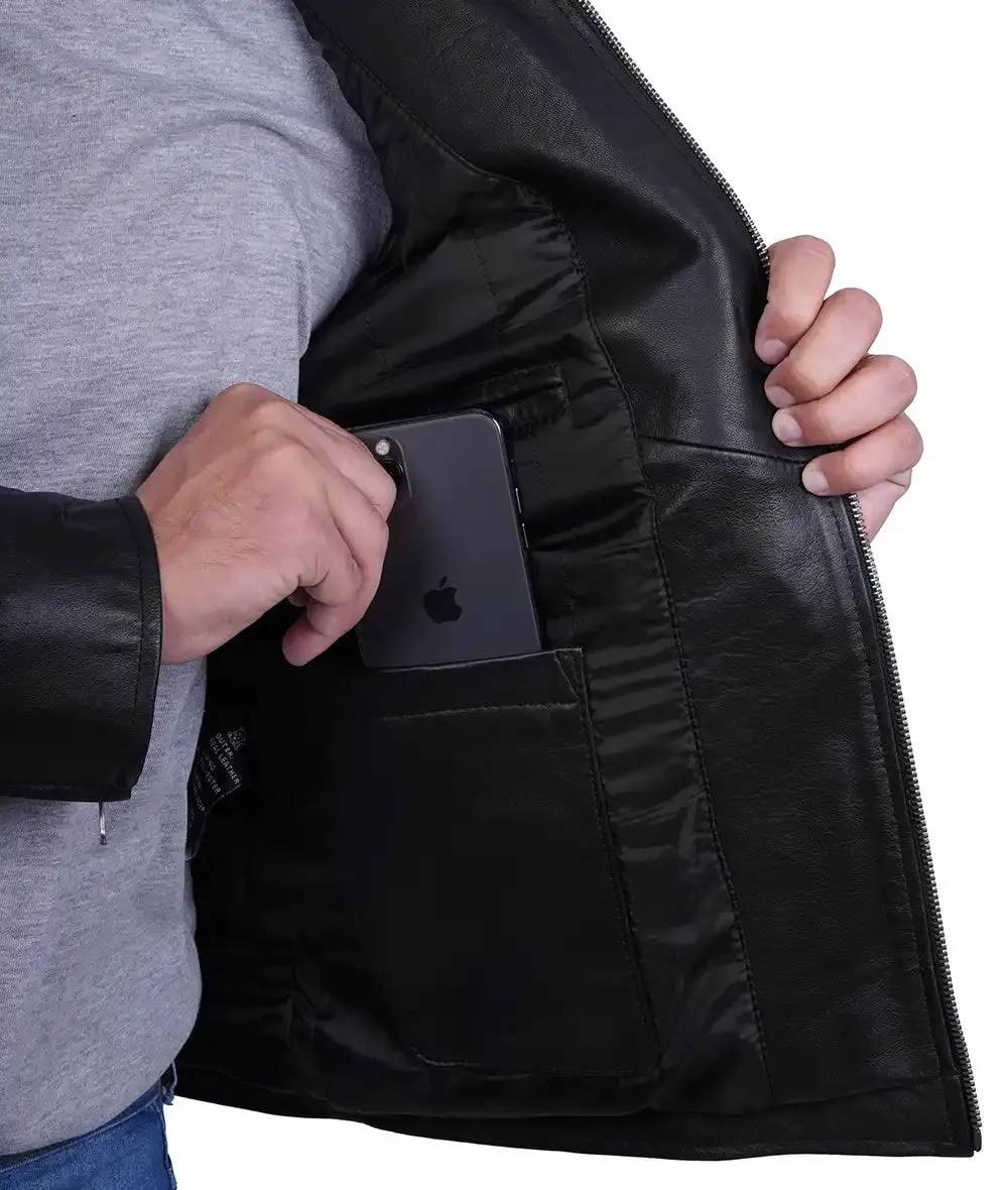 Dodge Men's Black Café Racer Leather Jacket