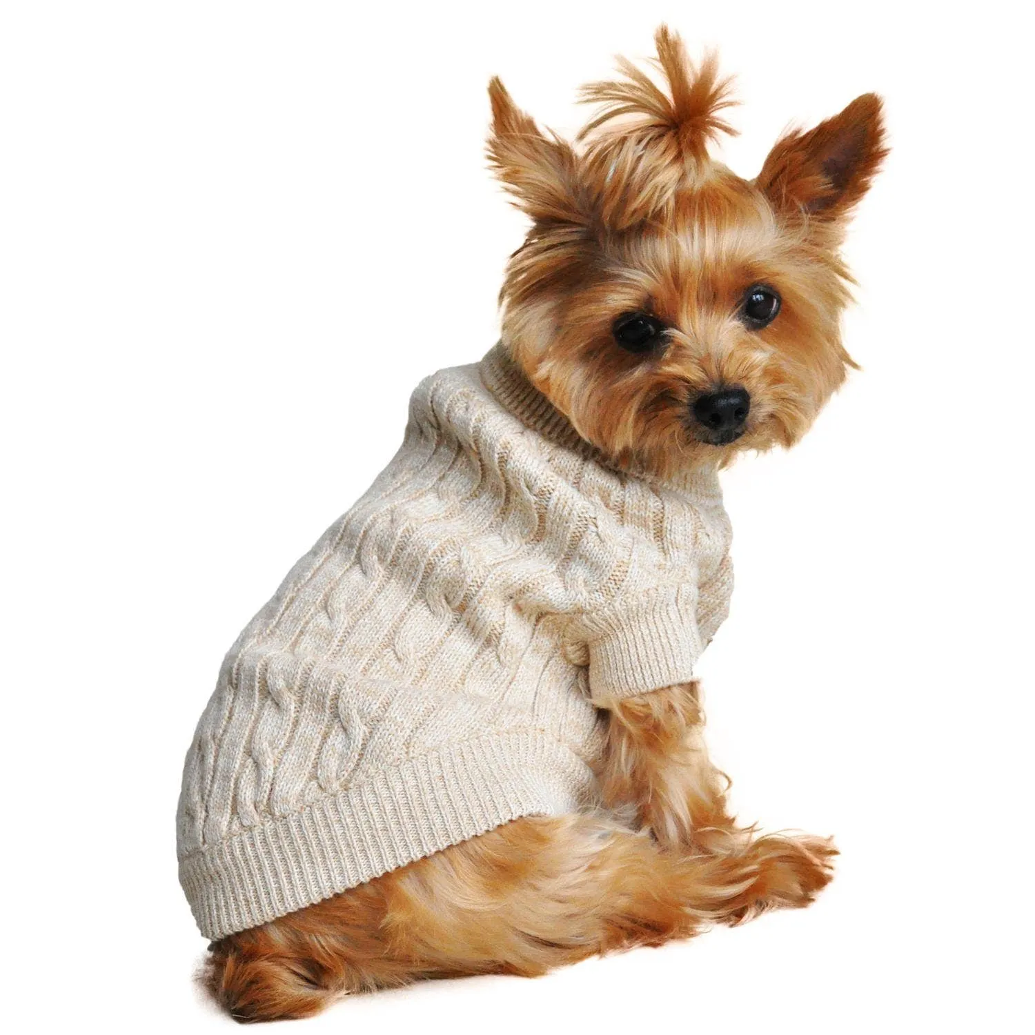 Doggie Design - Combed Cotton Cable Knit Dog Sweater - Oatmeal