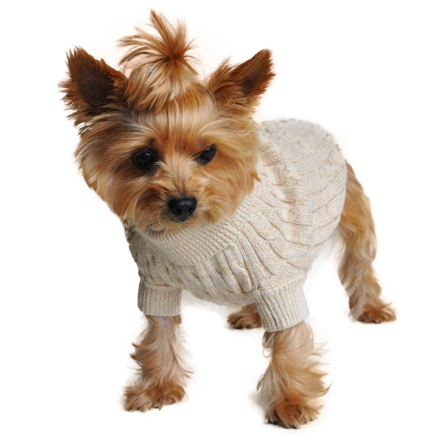 Doggie Design - Combed Cotton Cable Knit Dog Sweater - Oatmeal