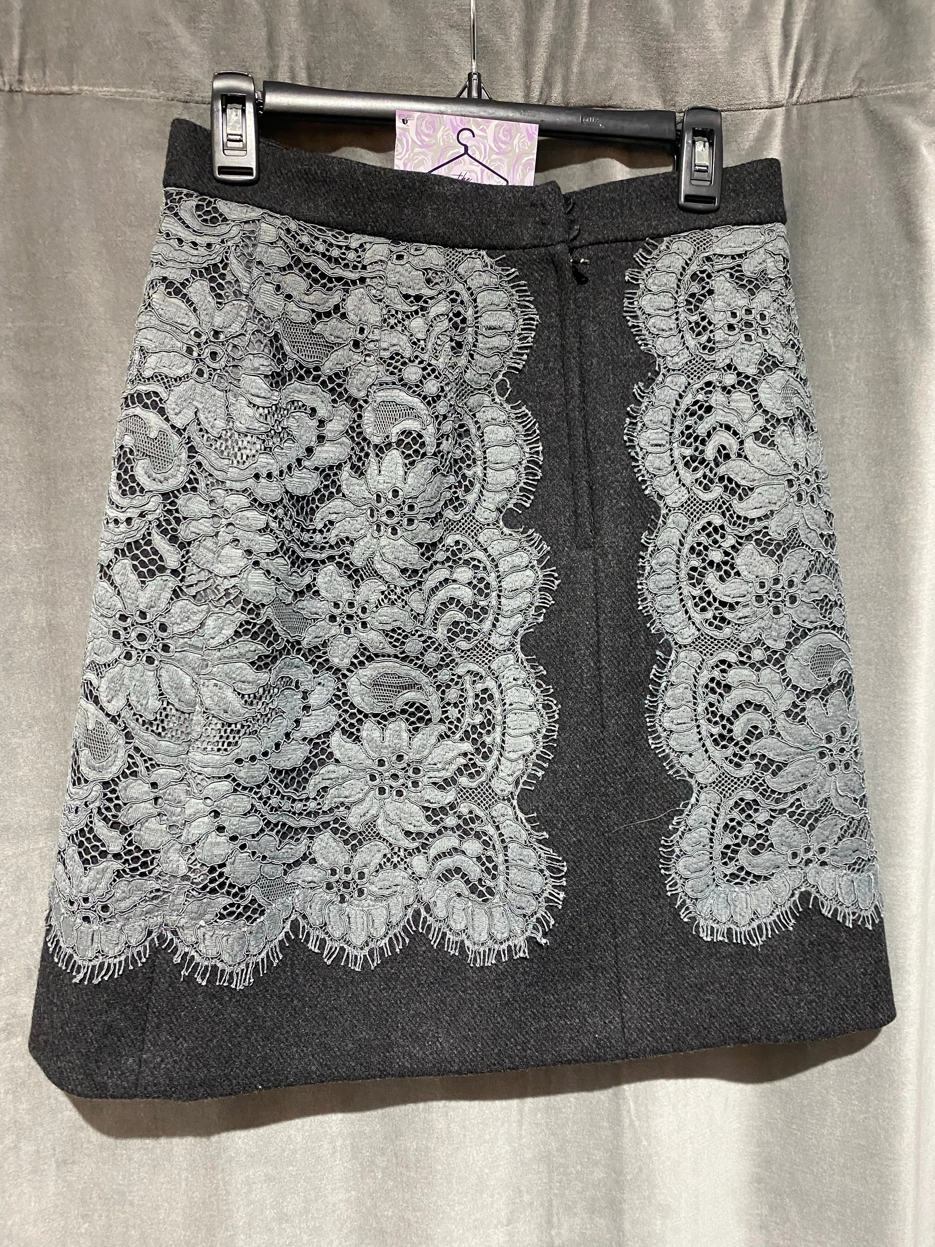 Dolce and Gabbana Grey Wool A Line skirt with Light Grey Lace