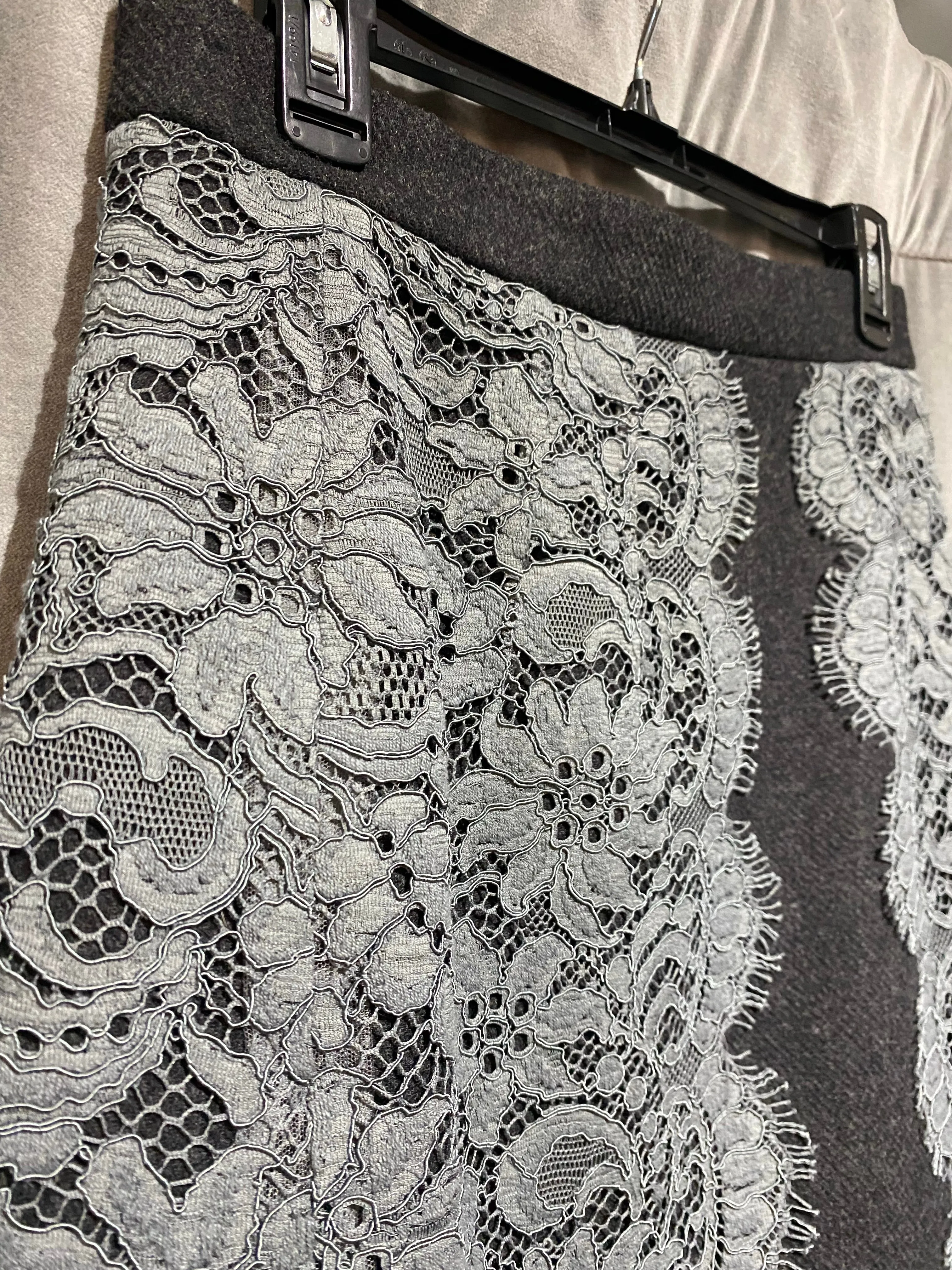 Dolce and Gabbana Grey Wool A Line skirt with Light Grey Lace