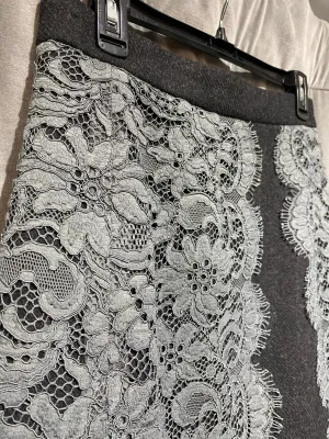 Dolce and Gabbana Grey Wool A Line skirt with Light Grey Lace