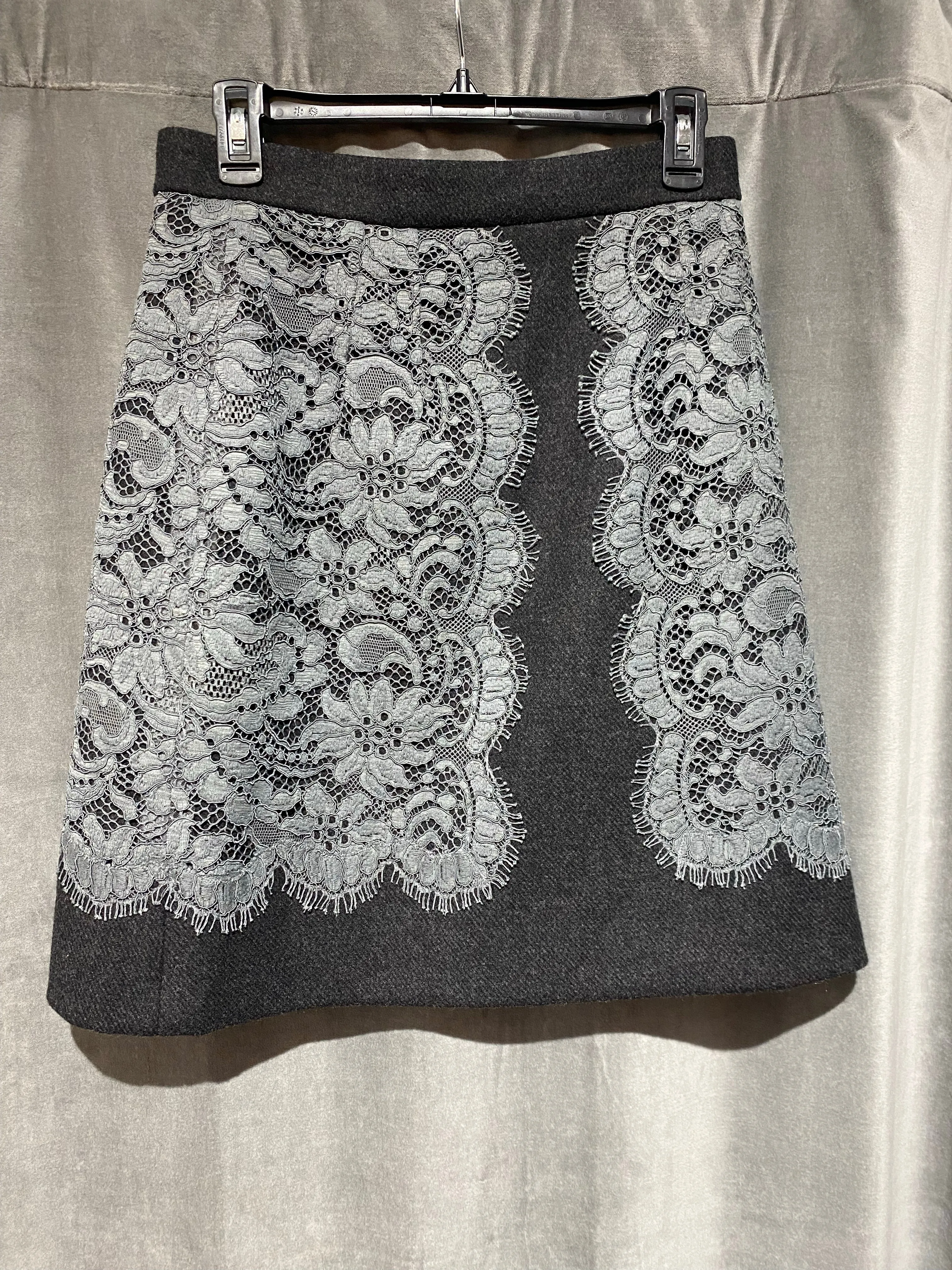 Dolce and Gabbana Grey Wool A Line skirt with Light Grey Lace