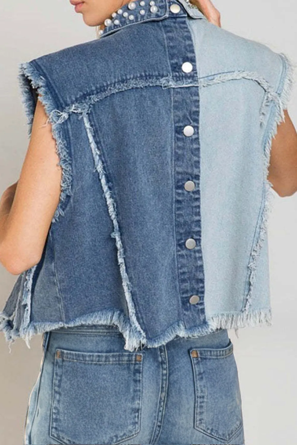 Doran Pearl Raw Hem Sleeveless Denim Jacket