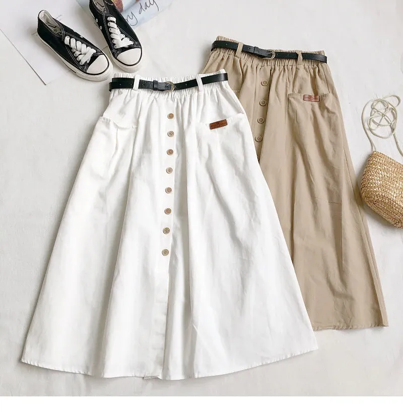 Elastic Waist Casual A-Line Cotton Skirts
