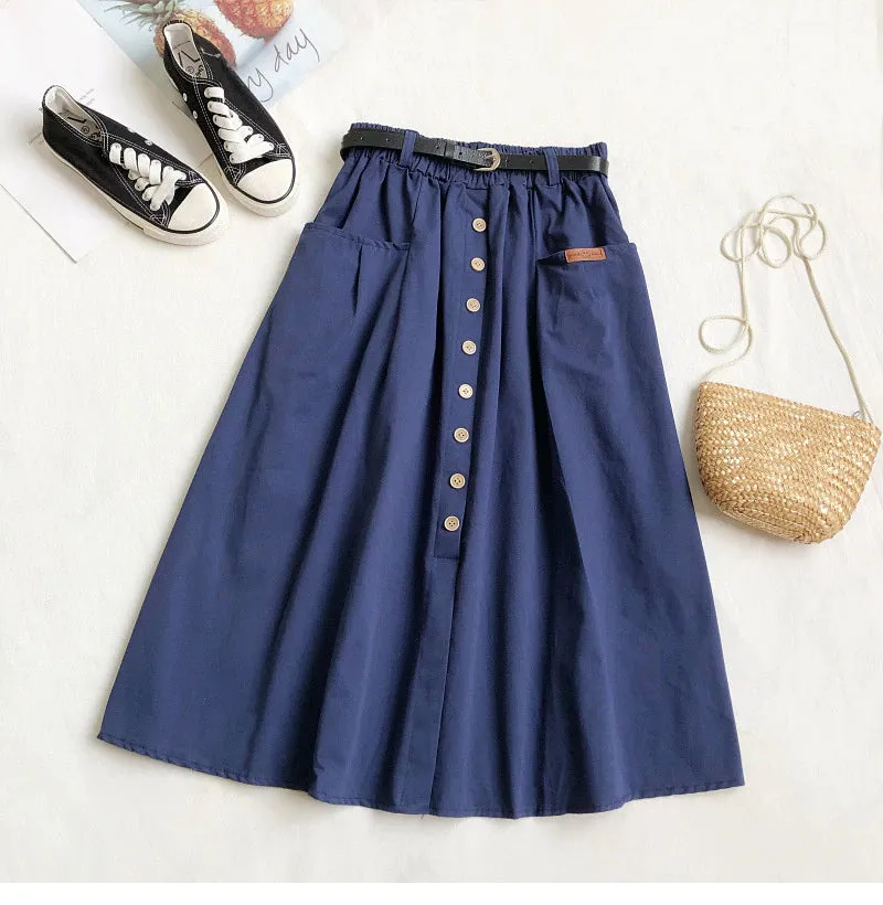 Elastic Waist Casual A-Line Cotton Skirts
