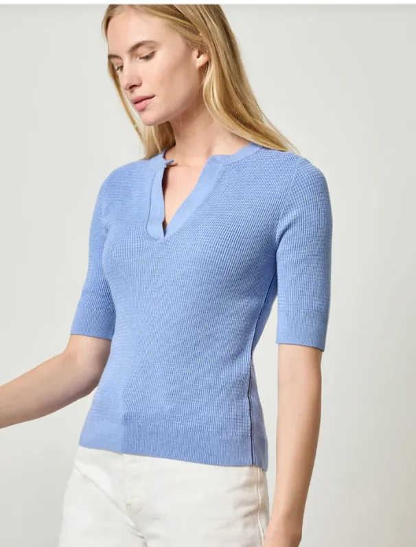 Elbow Sleeve Split Neck Sweater PA2868
