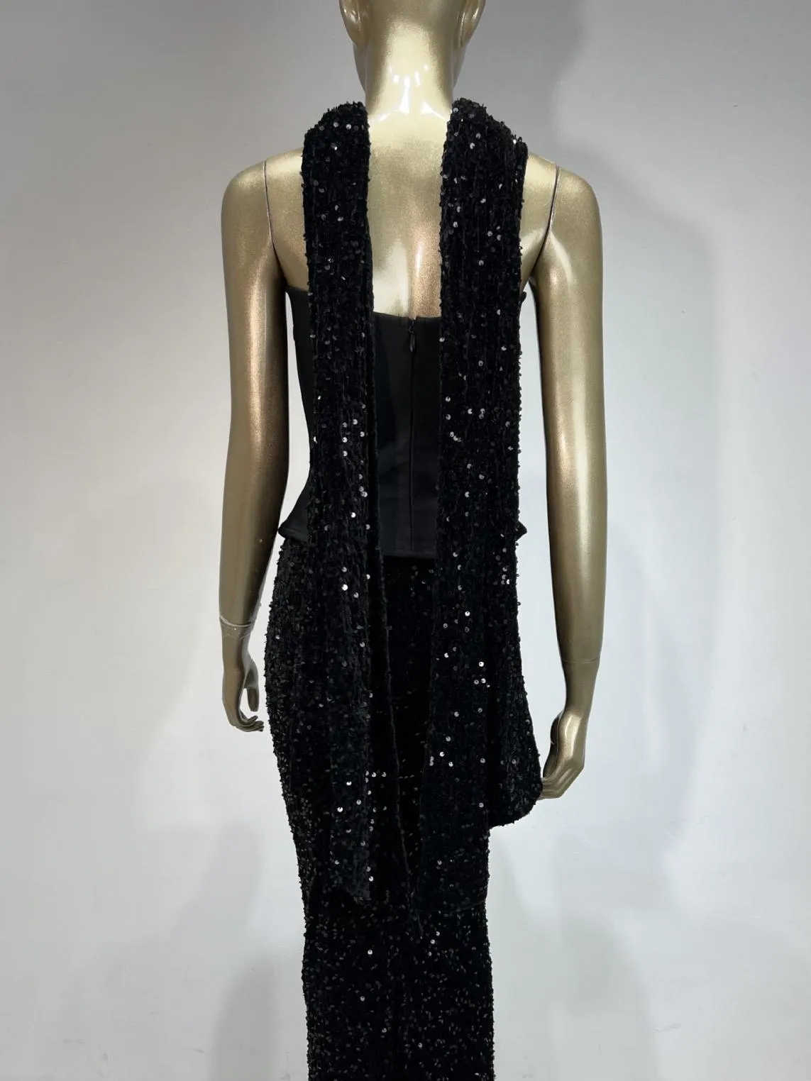 Elegant Bandage Neck Skirt Half-Length Sequin Skirt Set