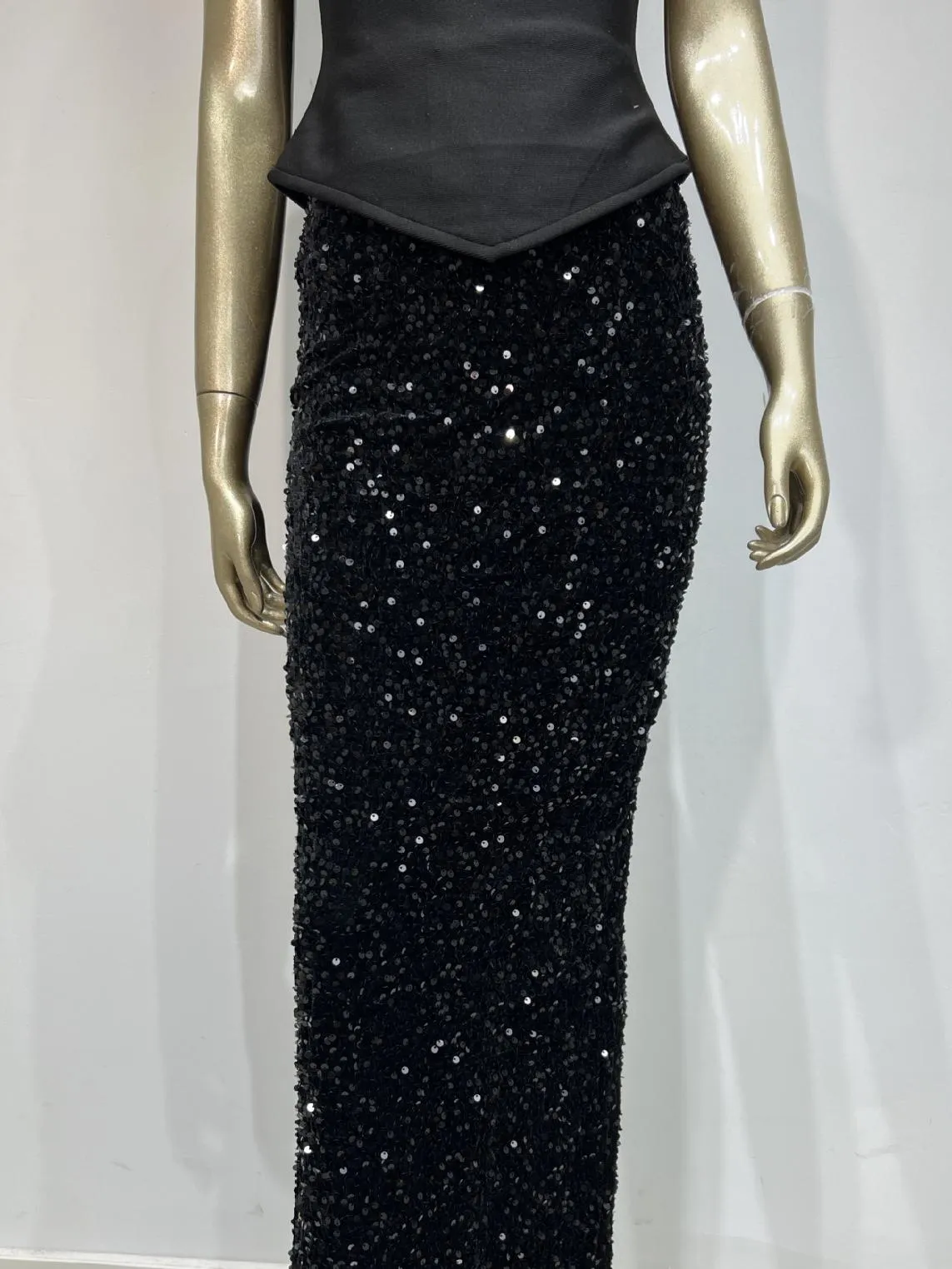 Elegant Bandage Neck Skirt Half-Length Sequin Skirt Set