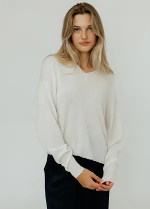 Elizabeth V-Neck Cashmere Sweater in White