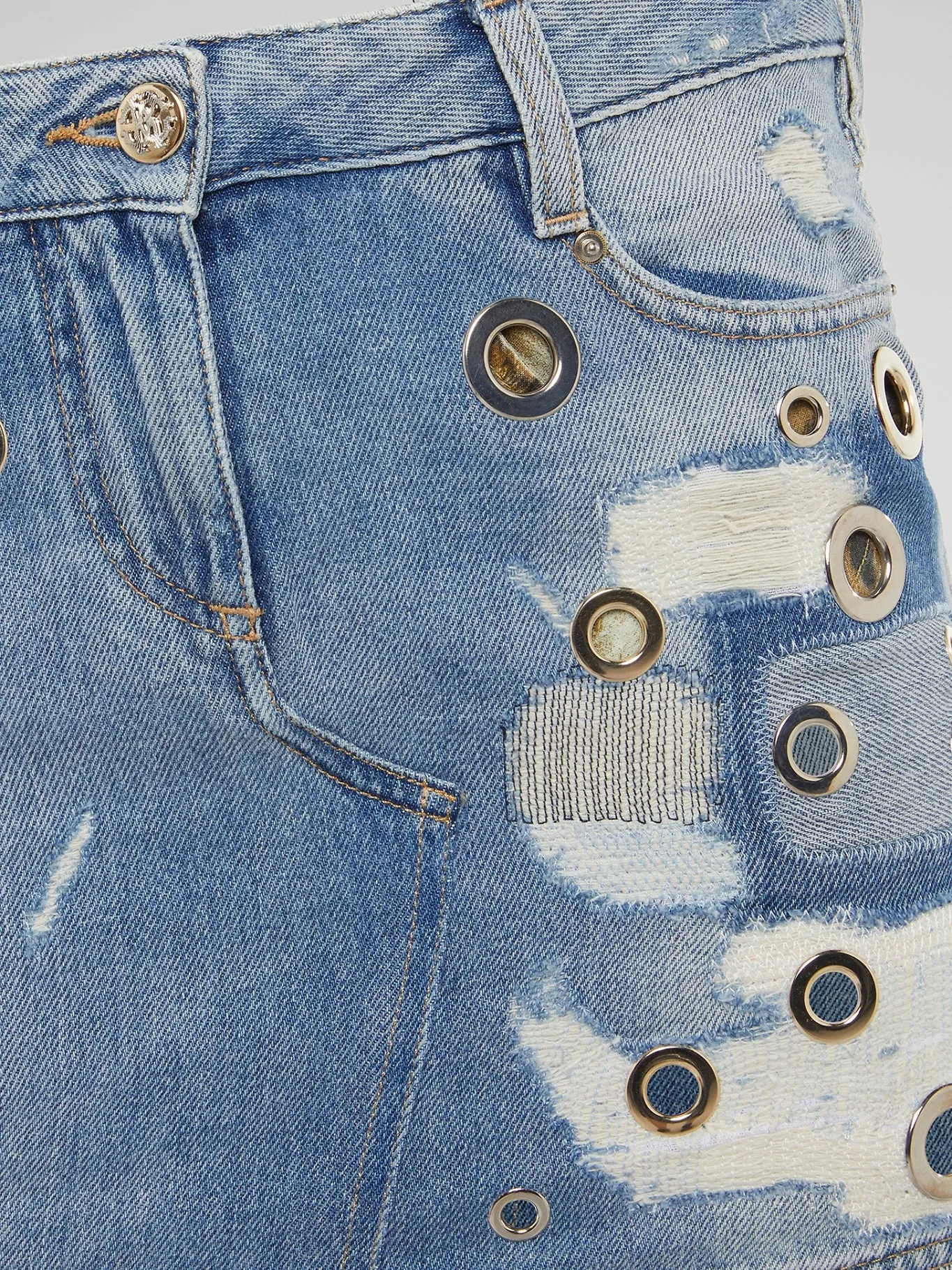 Embellished Denim Mini Skirt