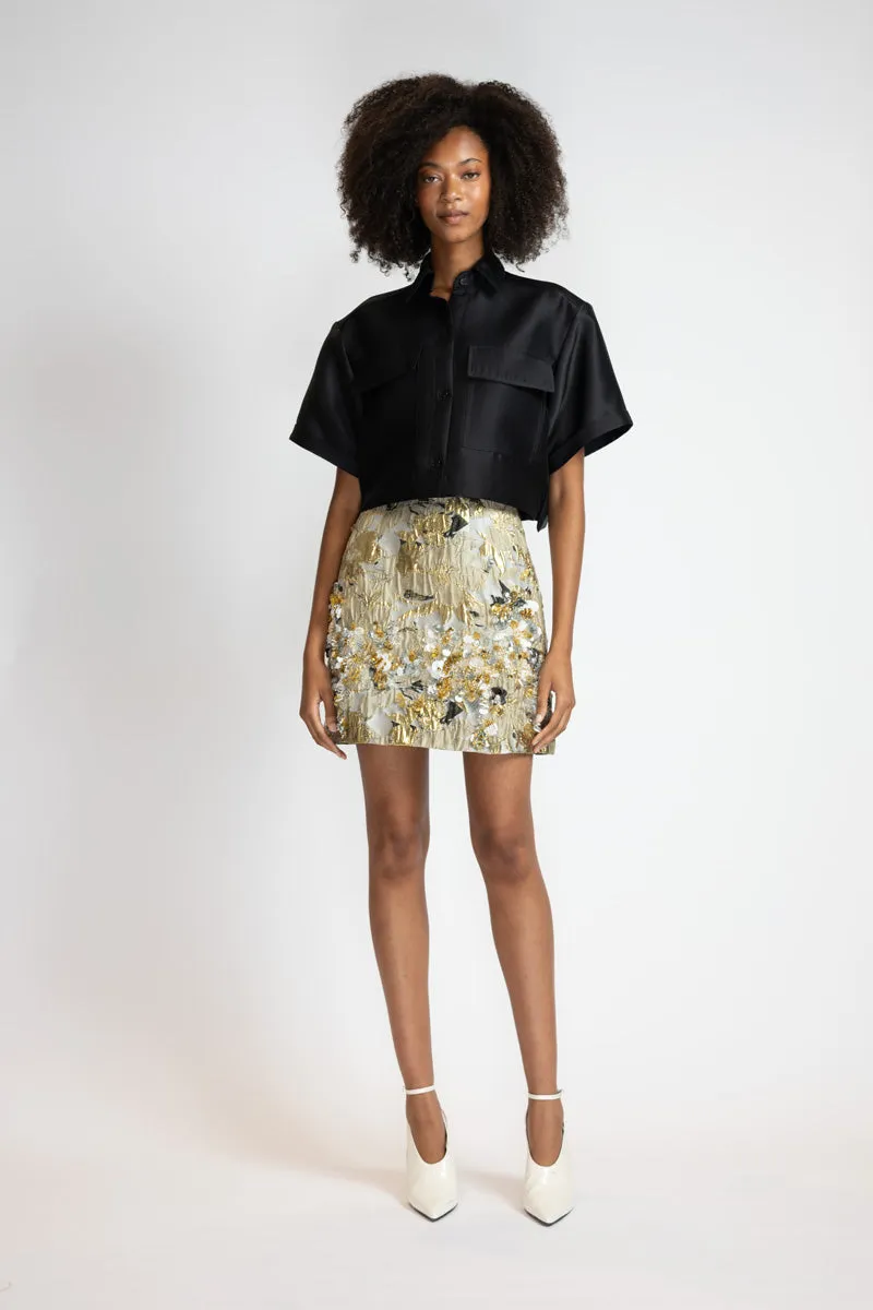 Embroidered Marble Baroque High Waisted Mini Skirt