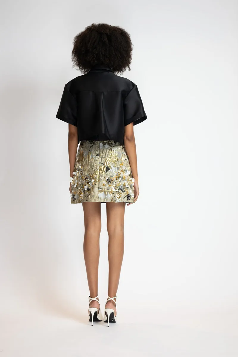 Embroidered Marble Baroque High Waisted Mini Skirt