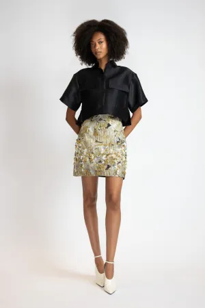 Embroidered Marble Baroque High Waisted Mini Skirt