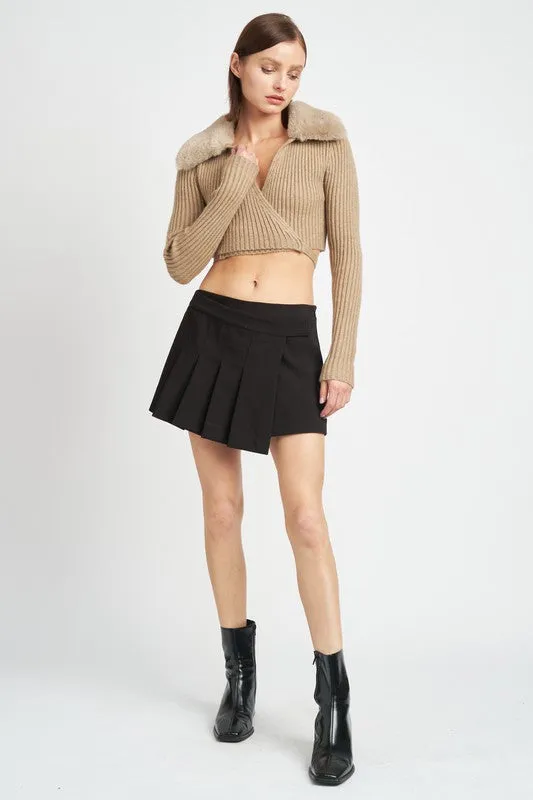 Emory Park V NECK CARDIGAN WITH FUR COLLAR