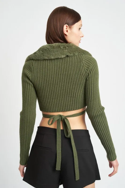 Emory Park V NECK CARDIGAN WITH FUR COLLAR