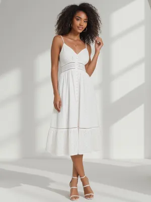 Eyelet Detail Button Front Midi Sun Dress