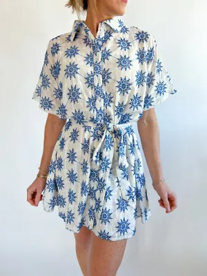 Eyelet Embroidered Button Down Mini Shirt Dress