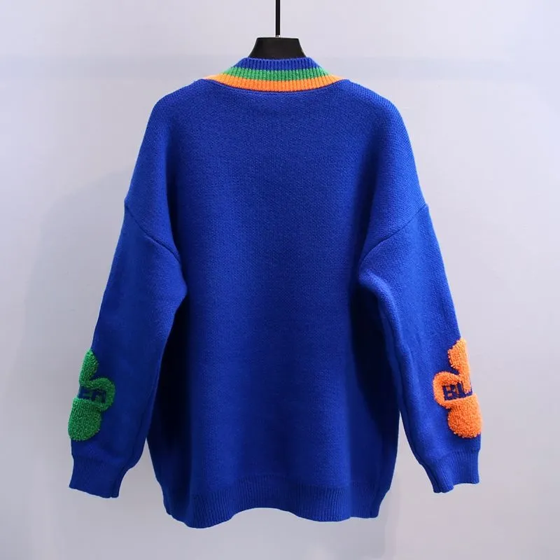 Fashion Women Knitted Sweaters Coat Autumn Winter Korean Long Sleeve V-Neck Pockets Button Cardigans Streetwear Casual Jersey