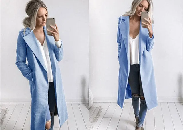 Fashion Women Winter Warm Wool Lapel Trench Coat Slim Outwear Overcoat