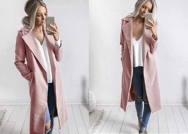 Fashion Women Winter Warm Wool Lapel Trench Coat Slim Outwear Overcoat