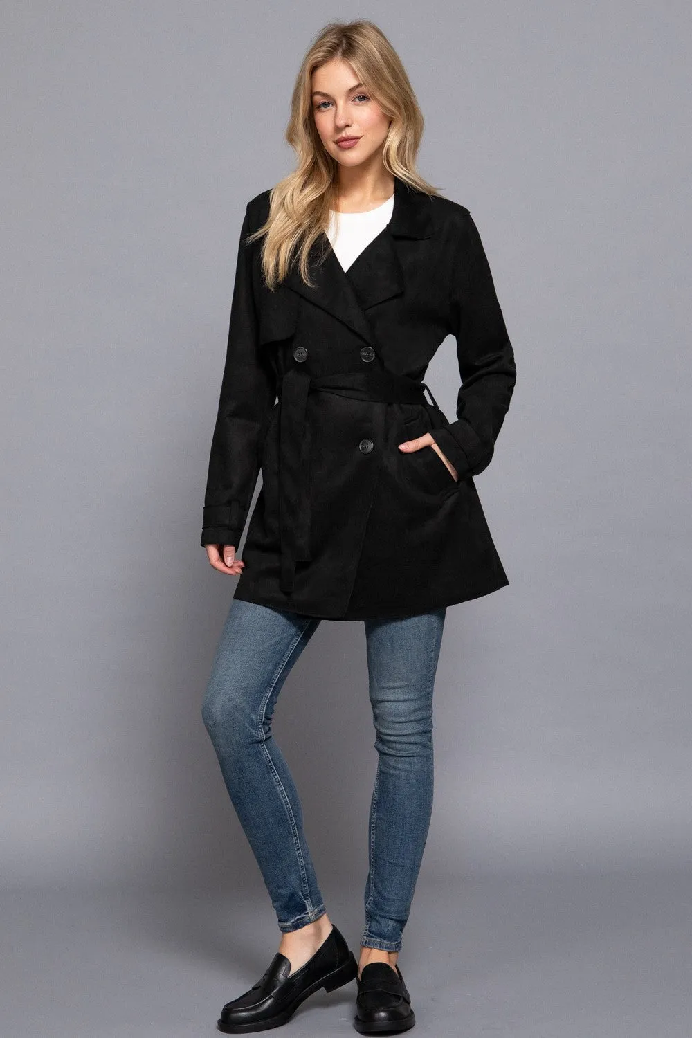 FAUX SUEDE TRENCH COAT // 2 COLORS