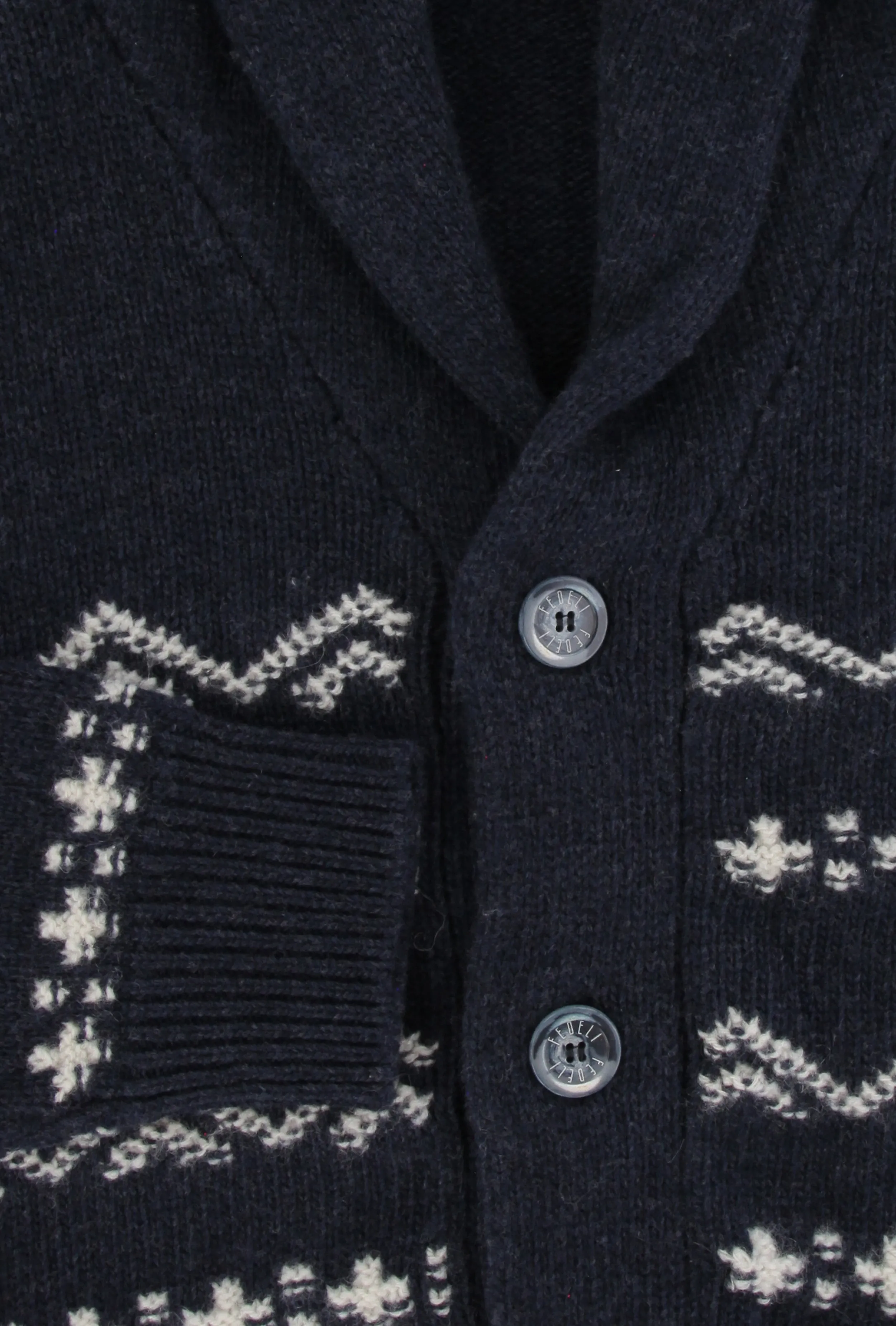 Fedeli Dark Blue Crewneck Cardigan