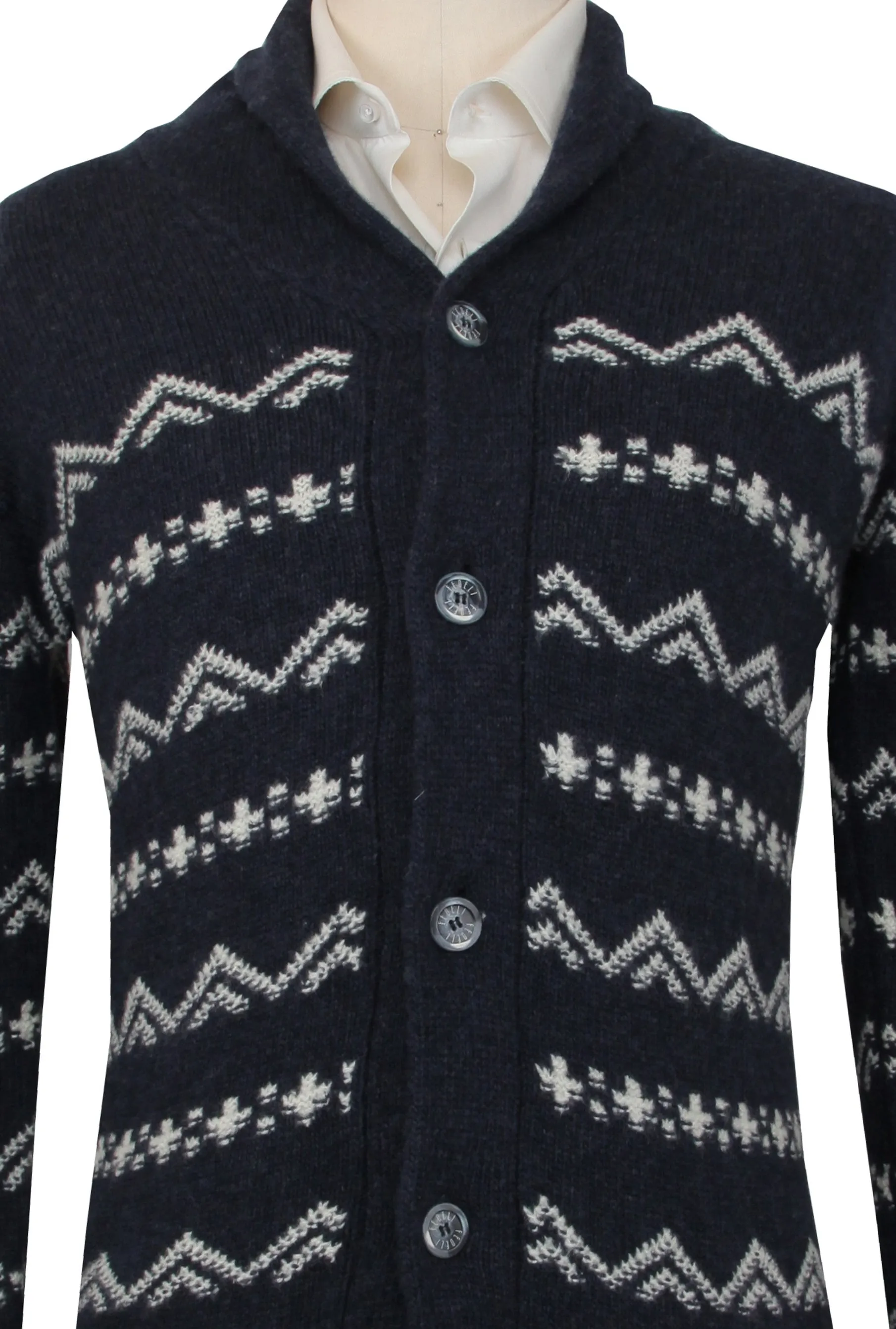 Fedeli Dark Blue Crewneck Cardigan