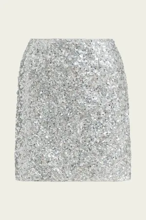 Ferlin Sequin-Embellished Mini Skirt in Silver
