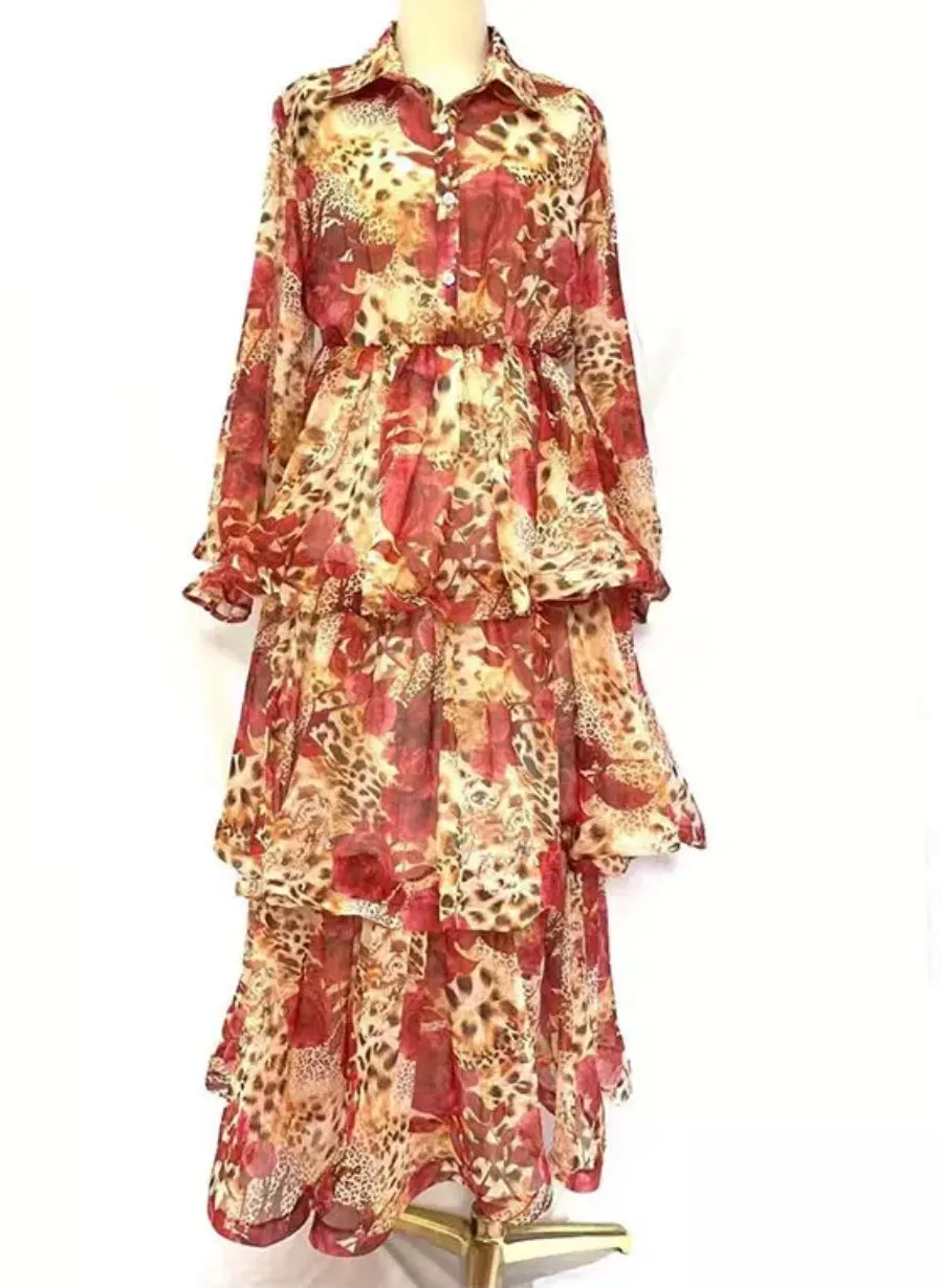 FINAL SALE! Dahlia Exquisite- Layer Ruffle Maxi Dress (CLEARANCE OUTLET! Final Sale/No Return/No Exchange!)
