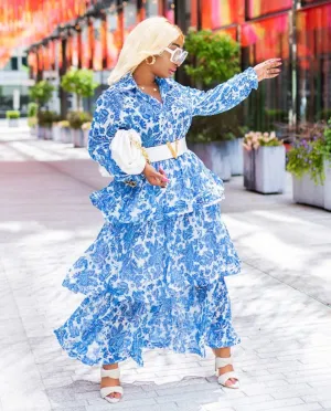 FINAL SALE! Dahlia Exquisite- Layer Ruffle Maxi Dress (CLEARANCE OUTLET! Final Sale/No Return/No Exchange!)