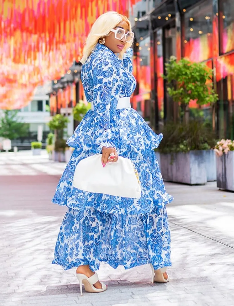 FINAL SALE! Dahlia Exquisite- Layer Ruffle Maxi Dress (CLEARANCE OUTLET! Final Sale/No Return/No Exchange!)