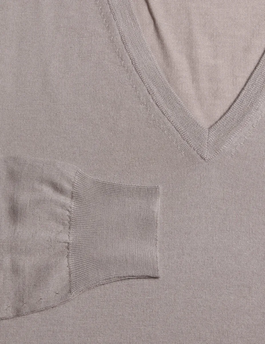 Fiori Di Lusso Light Gray V-Neck Sweater