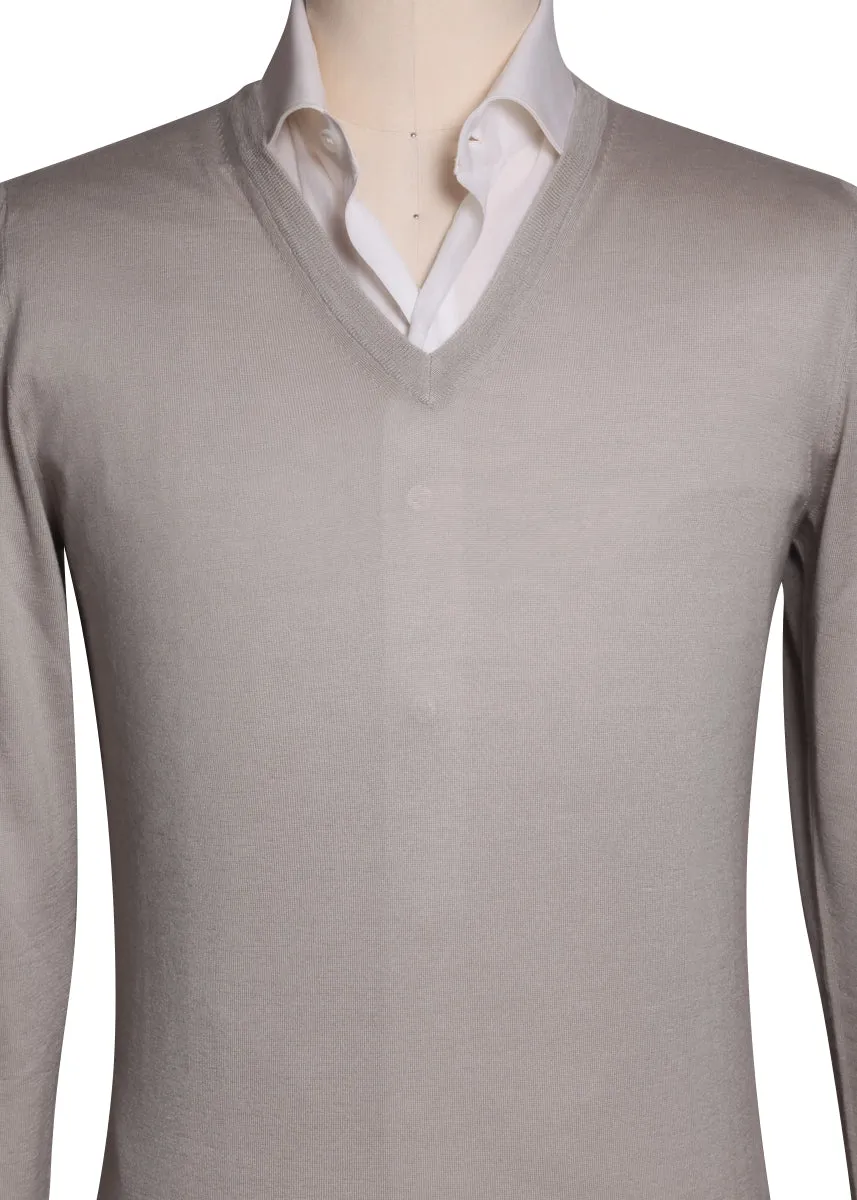 Fiori Di Lusso Light Gray V-Neck Sweater