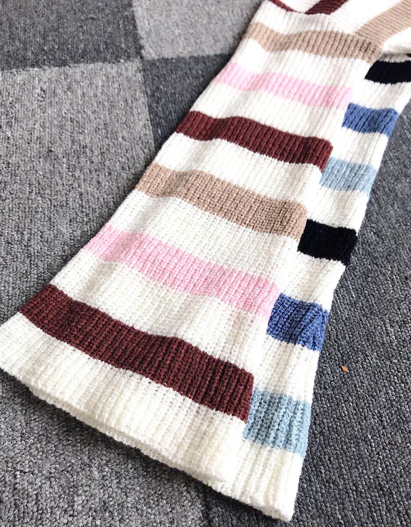 Flared Sleeve Contrast Striped Knitted Sweater