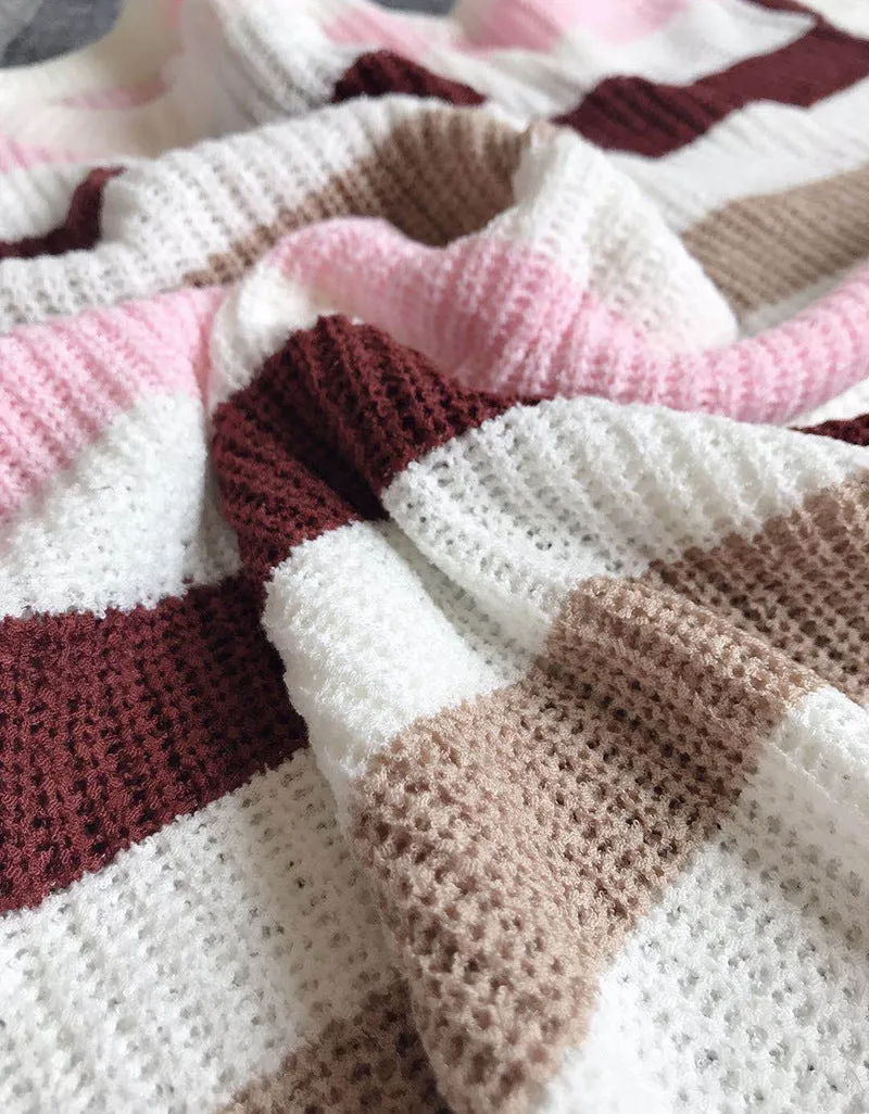 Flared Sleeve Contrast Striped Knitted Sweater