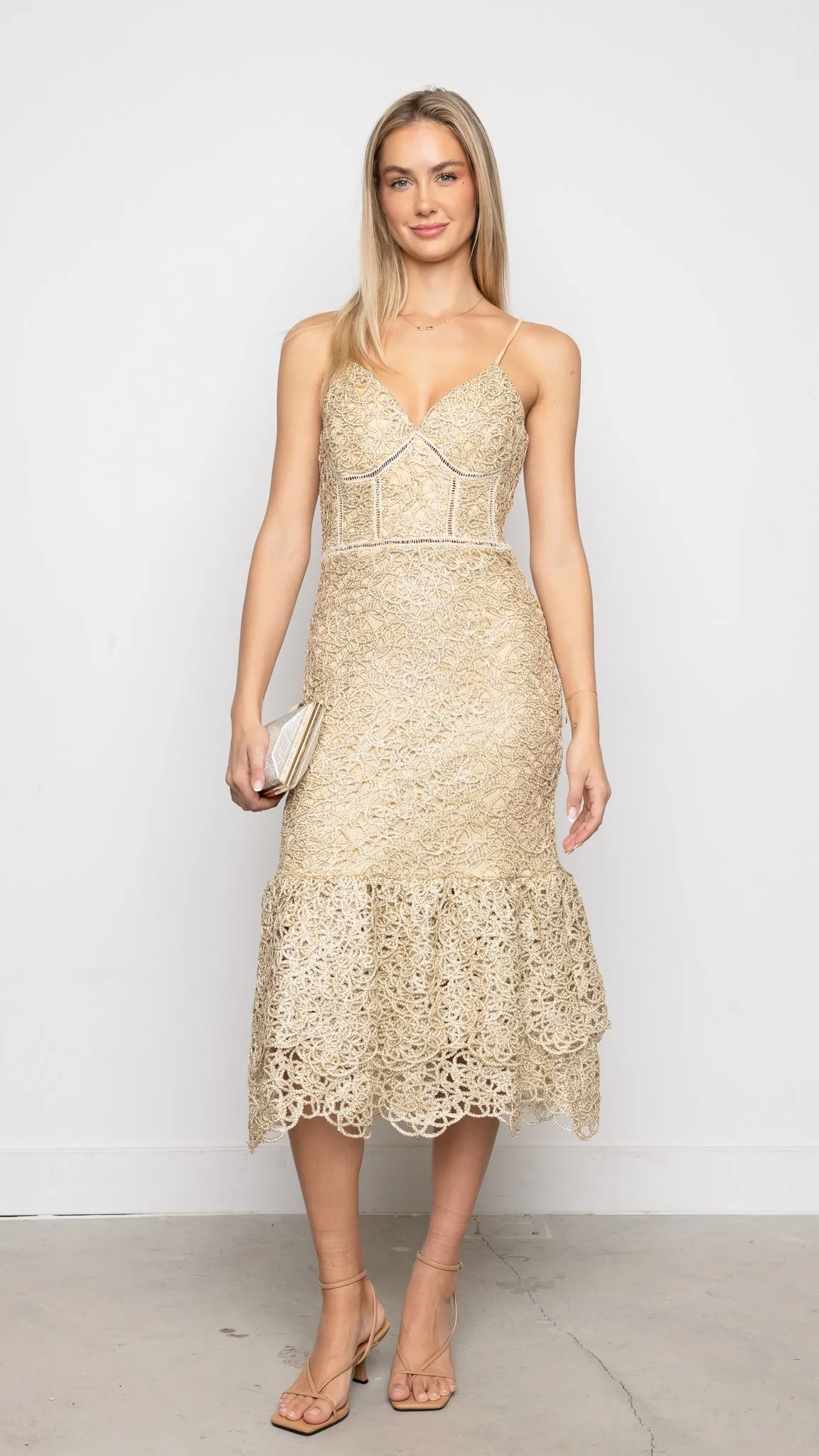 Flavia Midi Dress in gold