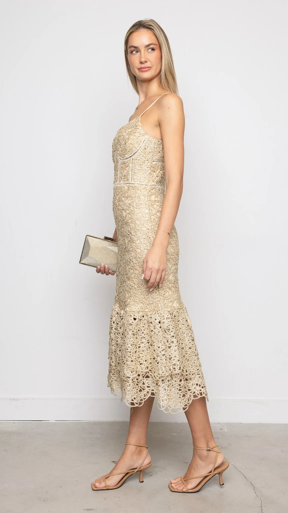 Flavia Midi Dress in gold