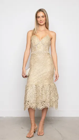 Flavia Midi Dress in gold